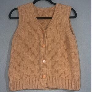 Women's Vest Knit Peachy Tan Small/ Medium Button Front Textured Boho
